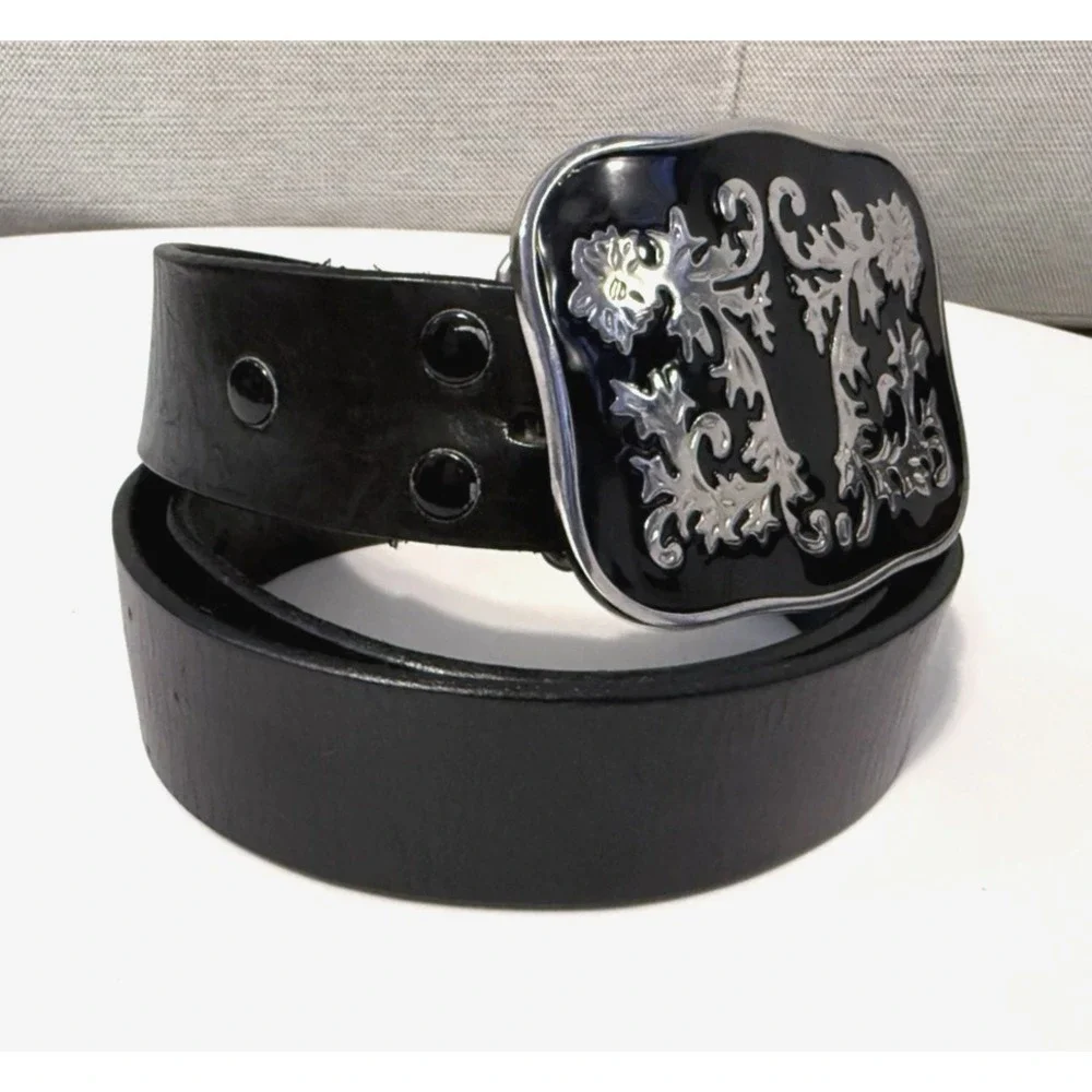 MEN'S FREEDOM BRAND BIG BUCKLE GENUINE LEATHER BLACK BELT 36